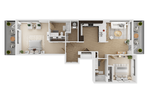 Floor plan for 2 beds, 2 baths, 1204 sqft